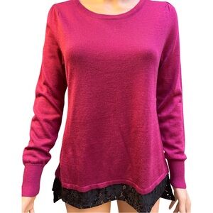 Mastina Magenta Crew Neck Sweater with Black Lace Hem Medium (36) NWT